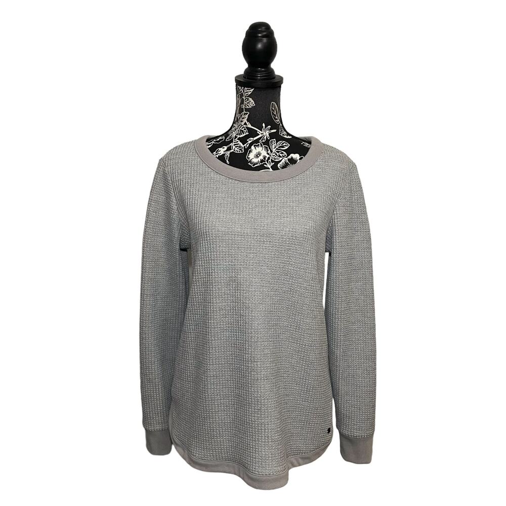 L.L. Bean Signature Sweater Brushed Back Waffle Boatneck Light Gray Size Medium